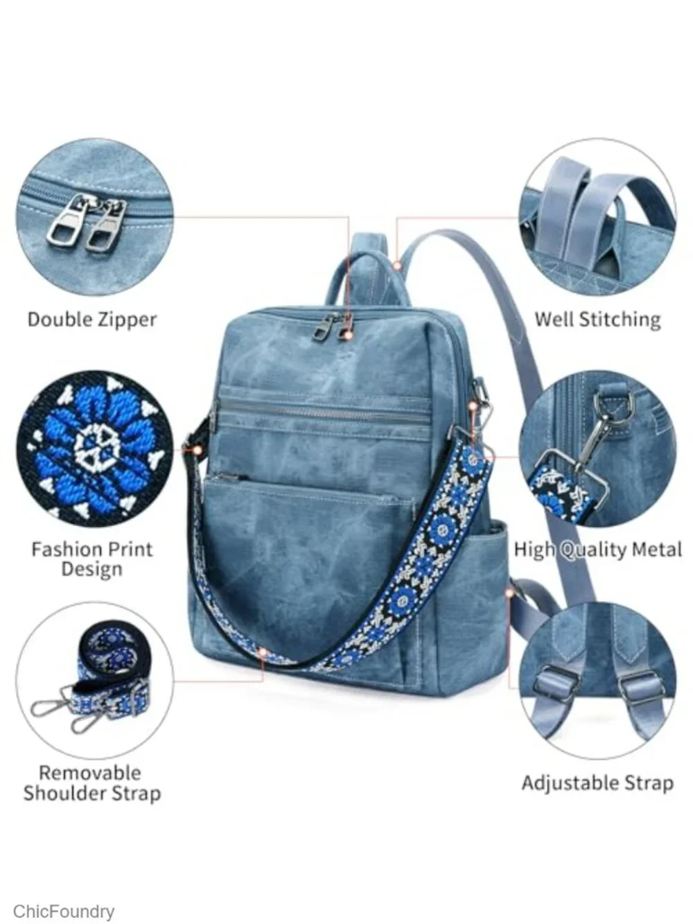 Women's PU Leather Convertible Travel Backpack Purse with Multiple Pockets
